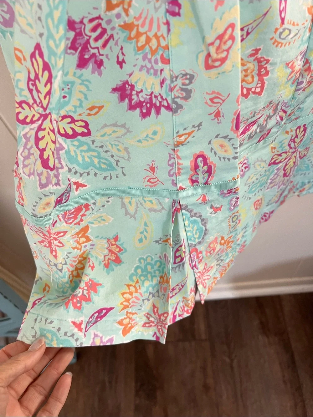 Ladies 14P Sigrid Olsen Aqua Floral Dress 36” long